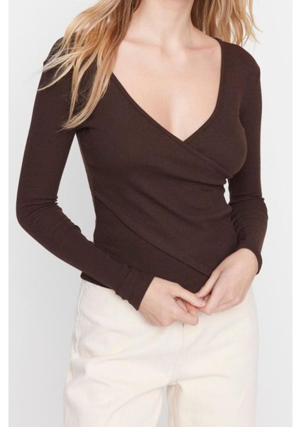 Moda Kruvaze Örme Slim Düz Desen Casual Günlük Regular Uzun Kol Bluz modelleri