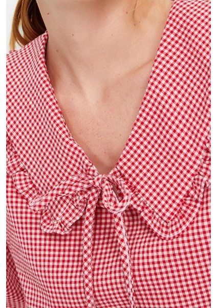 Moda Bebe Yaka Dokuma Regular Ekose / Kareli Desen Casual Günlük Regular Uzun Kol Bluz fırsatları