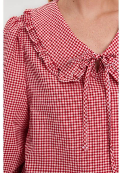Moda Bebe Yaka Dokuma Regular Ekose / Kareli Desen Casual Günlük Regular Uzun Kol Bluz indirimleri