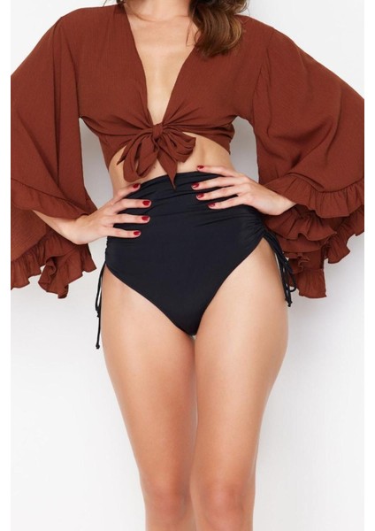 Moda V Yaka Dokuma Fit Düz Desen Plaj Crop Truvakar Kol Kol Bluz modelleri