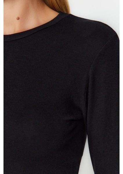Moda Bisiklet Yaka Örme Slim Düz Desen Casual Günlük Crop Uzun Kol Bluz indirimleri