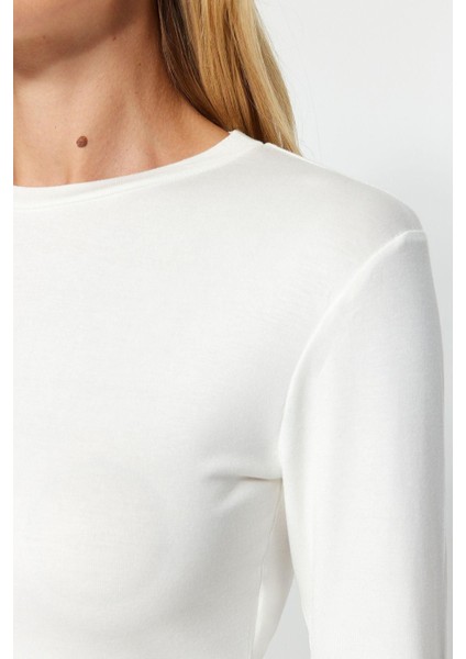 Moda Bisiklet Yaka Örme Slim Düz Desen Casual Günlük Crop Uzun Kol Bluz modelleri