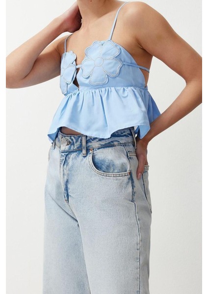 Moda Kalp Yaka Dokuma Crop Düz Desen Şık Gece Crop Askılı Kol Bluz