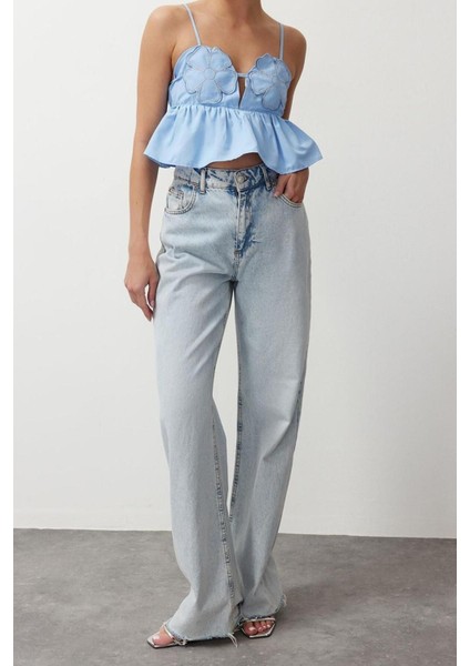 Moda Kalp Yaka Dokuma Crop Düz Desen Şık Gece Crop Askılı Kol Bluz
