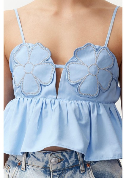 Moda Kalp Yaka Dokuma Crop Düz Desen Şık Gece Crop Askılı Kol Bluz