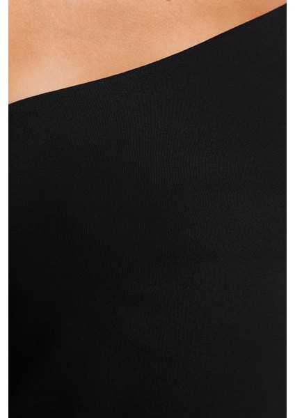 Moda Asimetrik Yaka Örme Slim Düz Desen Casual Günlük Crop Uzun Kol Bluz fırsatları