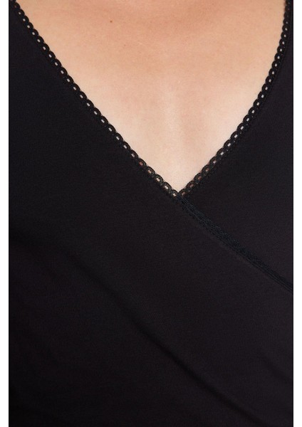 Moda Kruvaze Örme Slim Düz Desen Casual Günlük Crop Uzun Kol Bluz fırsatları