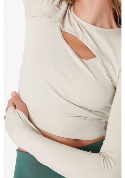 Moda Bisiklet Yaka Örme Fit Düz Desen Sportswear Crop Uzun Kol Bluz modelleri