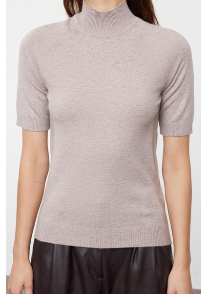Moda Dik Yaka Triko Slim Düz Desen Casual Günlük Regular Kısa Kol Bluz