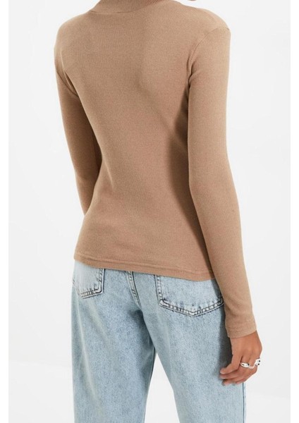 Moda Dik Yaka Örme Slim Düz Desen Casual Günlük Regular Uzun Kol Bluz indirimleri
