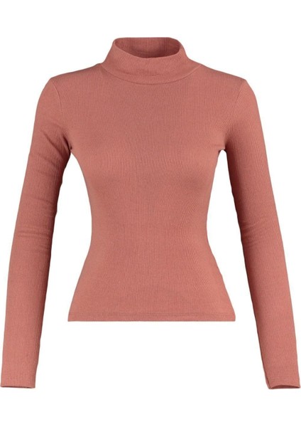 Moda Dik Yaka Örme Slim Düz Desen Casual Günlük Regular Uzun Kol Bluz modelleri