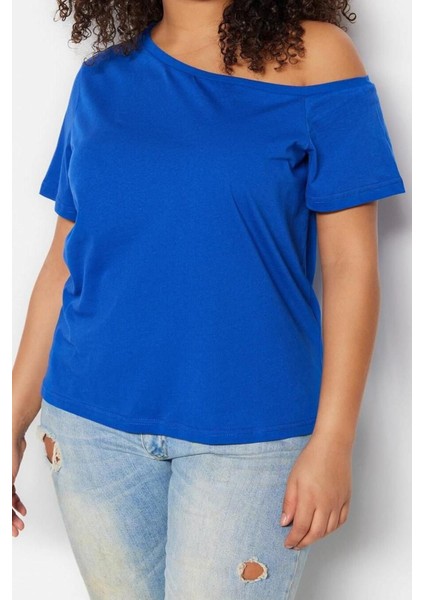 Moda Büyük Beden Devrik Yaka Örme Regular Düz Desen Casual Günlük Crop Kısa Kol Bluz fiyatları
