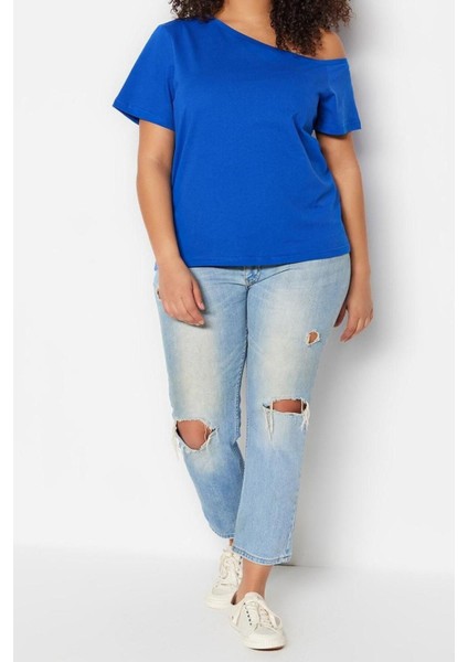 Moda Büyük Beden Devrik Yaka Örme Regular Düz Desen Casual Günlük Crop Kısa Kol Bluz modelleri