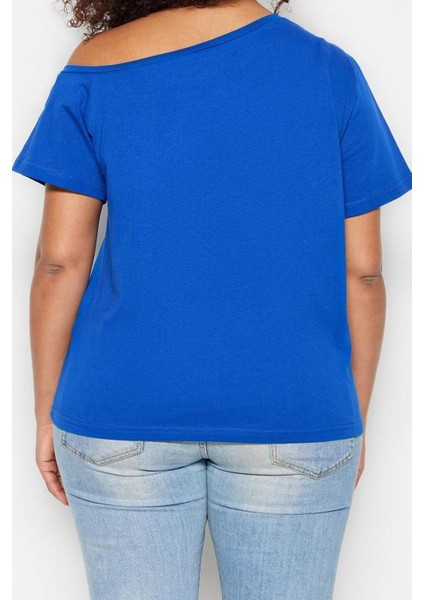 Moda Büyük Beden Devrik Yaka Örme Regular Düz Desen Casual Günlük Crop Kısa Kol Bluz indirimleri