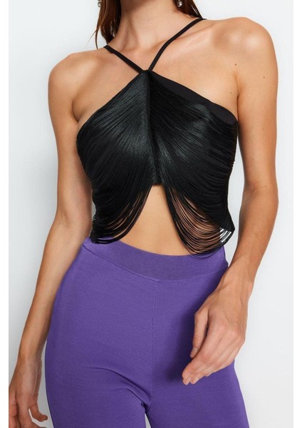 Moda Halter Yaka Dokuma Regular Düz Desen Şık Gece Crop Kolsuz Bluz fiyatları