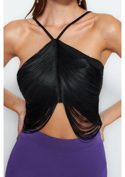 Moda Halter Yaka Dokuma Regular Düz Desen Şık Gece Crop Kolsuz Bluz fırsatları