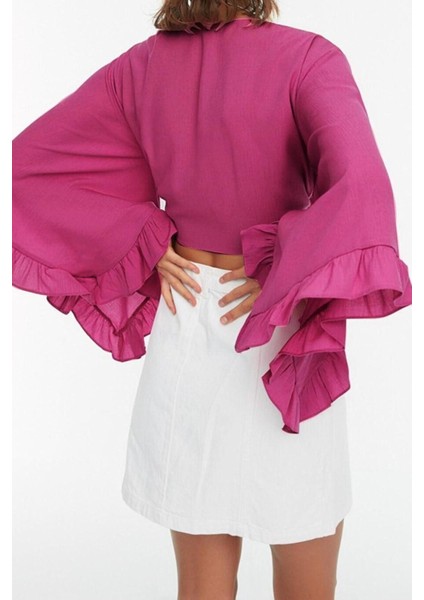 Moda V Yaka Dokuma Fit Düz Desen Plaj Crop Truvakar Kol Kol Bluz indirimleri
