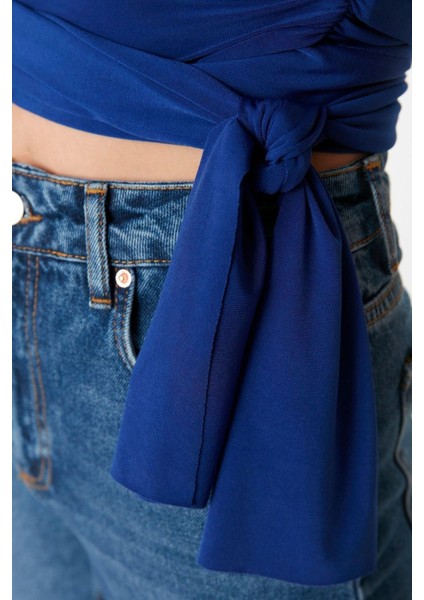 Moda Asimetrik Yaka Örme Slim Düz Desen Casual Günlük Crop Uzun Kol Bluz fırsatları
