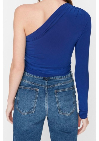 Moda Asimetrik Yaka Örme Slim Düz Desen Casual Günlük Crop Uzun Kol Bluz indirimleri