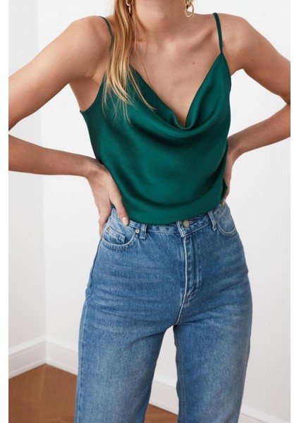 Moda Degaje Yaka Dokuma Regular Düz Desen Casual Günlük Regular Askılı Kol Bluz fırsatları