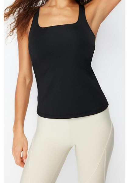 Moda Kare Yaka Örme Fit Düz Desen Sportswear Regular Askılı Kol Bluz fiyatları
