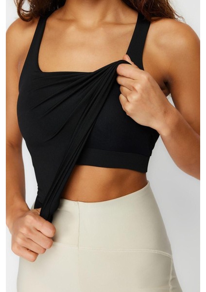 Moda Kare Yaka Örme Fit Düz Desen Sportswear Regular Askılı Kol Bluz modelleri