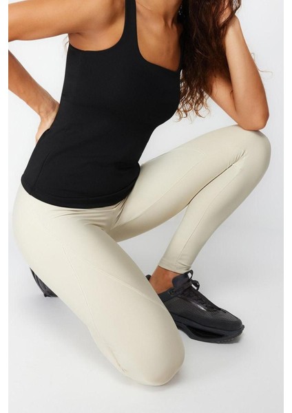 Moda Kare Yaka Örme Fit Düz Desen Sportswear Regular Askılı Kol Bluz fırsatları