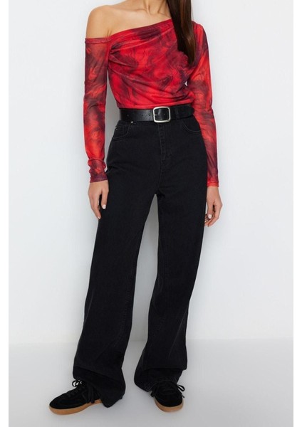 Moda Asimetrik Yaka Örme Slim Çiçekli Desen Casual Günlük Regular Uzun Kol Bluz modelleri