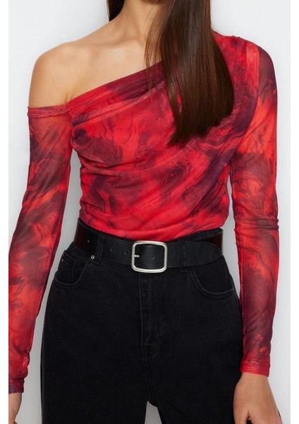 Moda Asimetrik Yaka Örme Slim Çiçekli Desen Casual Günlük Regular Uzun Kol Bluz fırsatları
