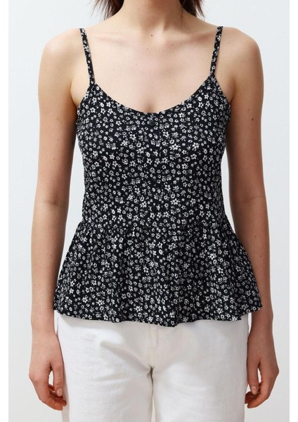 Moda Asimetrik Yaka Örme Slim Çiçekli Desen Casual Günlük Regular Uzun Kol Bluz