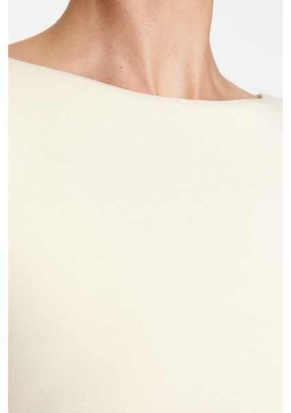 Moda Kayık Yaka Örme Slim Düz Desen Casual Günlük Crop Uzun Kol Bluz fırsatları