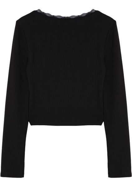 Moda Havuz Yaka Örme Slim Düz Desen Casual Günlük Crop Uzun Kol Bluz fiyatları