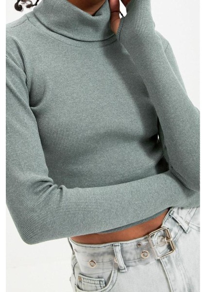 Moda Balıkçı Yaka Örme Slim Düz Desen Casual Günlük Crop Uzun Kol Bluz modelleri