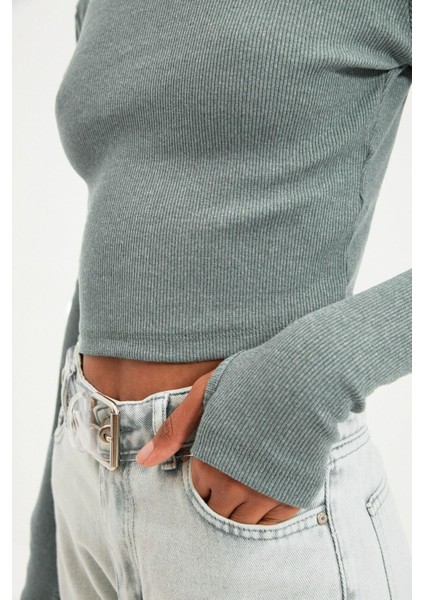 Moda Balıkçı Yaka Örme Slim Düz Desen Casual Günlük Crop Uzun Kol Bluz fırsatları