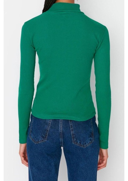 Moda Dik Yaka Örme Slim Düz Desen Casual Günlük Regular Uzun Kol Bluz modelleri
