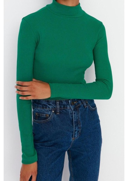 Moda Dik Yaka Örme Slim Düz Desen Casual Günlük Regular Uzun Kol Bluz fırsatları