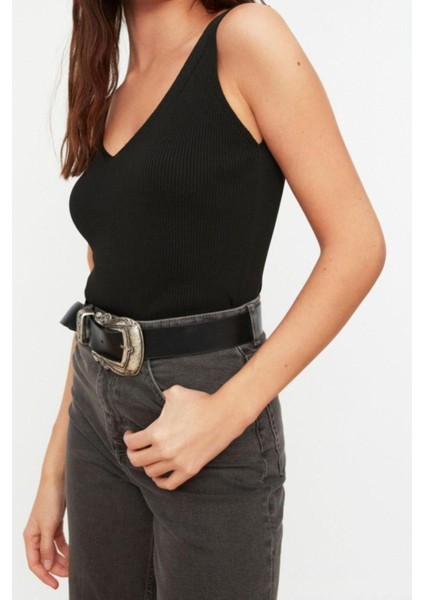 Moda V Yaka Triko Regular Düz Desen Casual Günlük Regular Askılı Kol Bluz modelleri