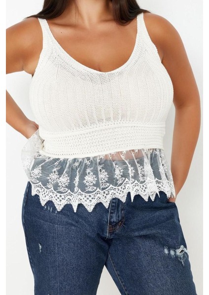 Moda Büyük Beden V Yaka Triko Fit Ajurlu Desen Casual Günlük Regular Askılı Kol Bluz fiyatları