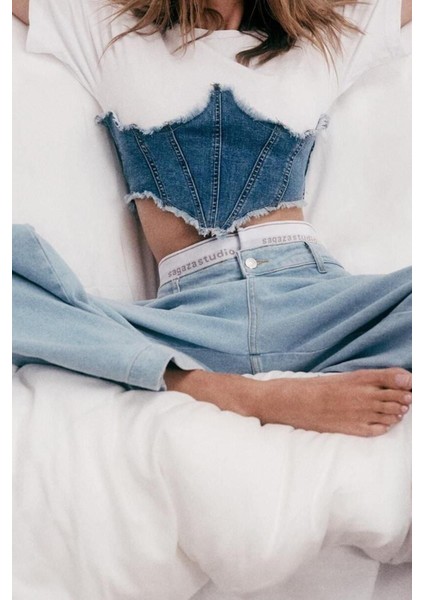 Moda Bisiklet Yaka Denim Fit Düz Desen Parti Regular Kısa Kol Bluz fiyatları