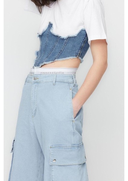 Moda Bisiklet Yaka Denim Fit Düz Desen Parti Regular Kısa Kol Bluz fırsatları