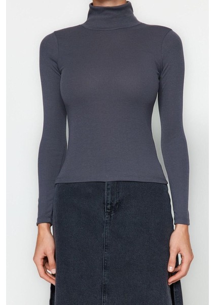 Moda Balıkçı Yaka Örme Slim Düz Desen Casual Günlük Regular Uzun Kol Bluz