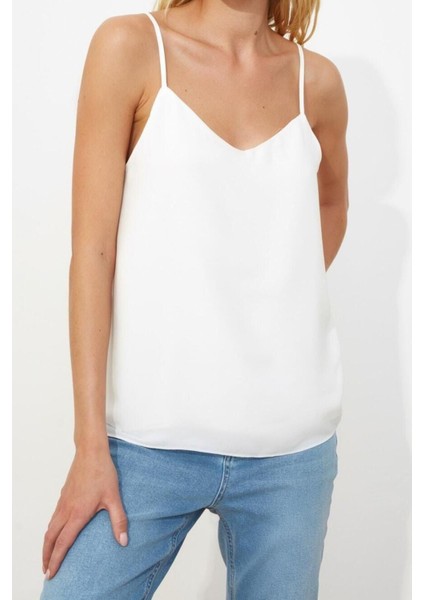 Moda V Yaka Dokuma Regular Düz Desen Casual Günlük Regular Askılı Kol Bluz fiyatları