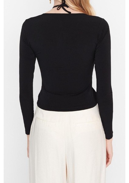 Moda Boyundan Bağlamalı Örme Slim Düz Desen Casual Günlük Regular Uzun Kol Bluz indirimleri