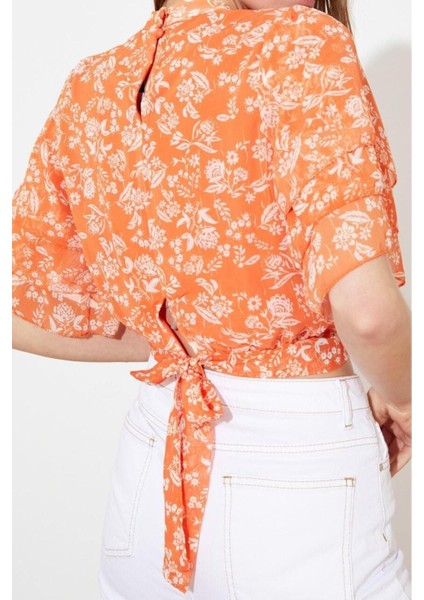 Moda Dik Yaka Dokuma Regular Çiçekli Desen Casual Günlük Regular Kısa Kol Bluz