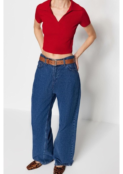 Moda Polo Yaka Örme Slim Slogan Desen Casual Günlük Crop Kısa Kol Bluz fırsatları