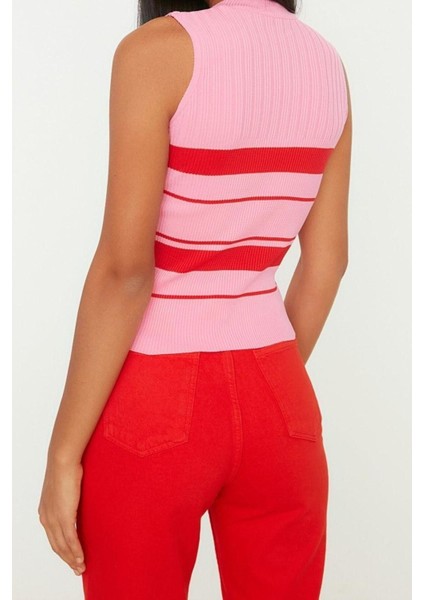 Moda Bisiklet Yaka Triko Slim Renk Bloklu Desen Casual Günlük Regular Kolsuz Bluz indirimleri