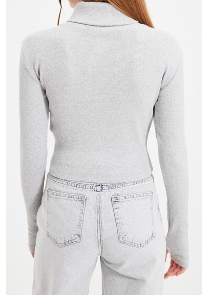 Moda Balıkçı Yaka Örme Slim Düz Desen Casual Günlük Crop Uzun Kol Bluz fırsatları