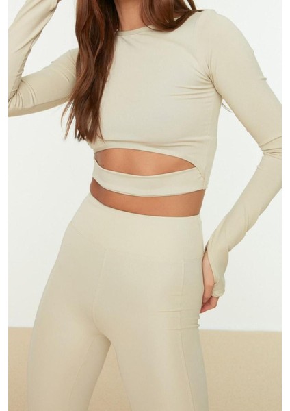 Moda Bisiklet Yaka Örme Fit Düz Desen Sportswear Crop Uzun Kol Bluz modelleri