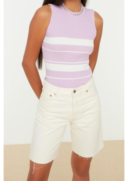 Moda Bisiklet Yaka Triko Slim Renk Bloklu Desen Casual Günlük Regular Kolsuz Bluz modelleri