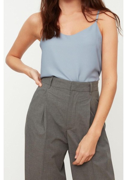 Moda V Yaka Dokuma Regular Düz Desen Casual Günlük Regular Askılı Kol Bluz fiyatları